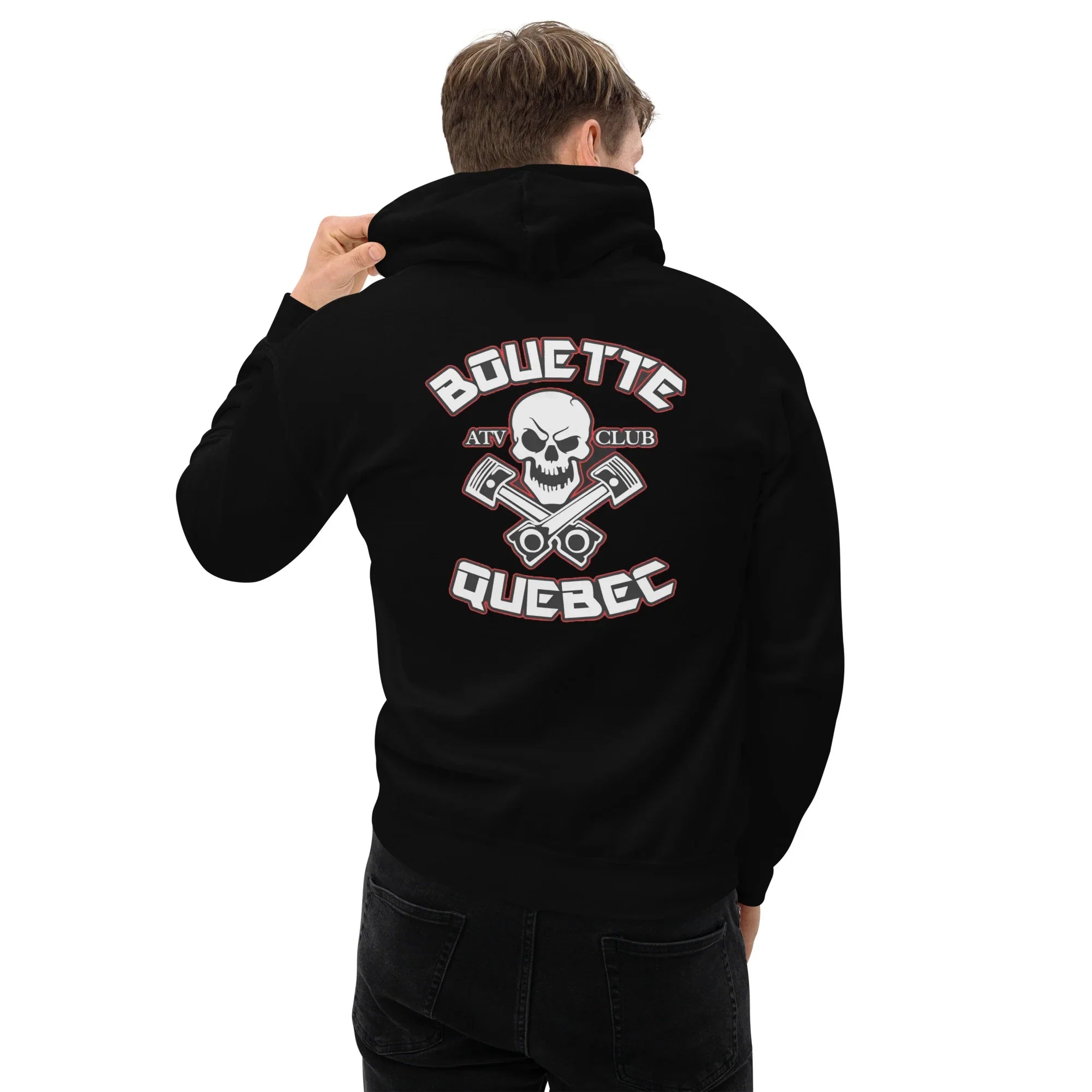 Quebec Mud Hoodie - Large Red and Black Logo on Back