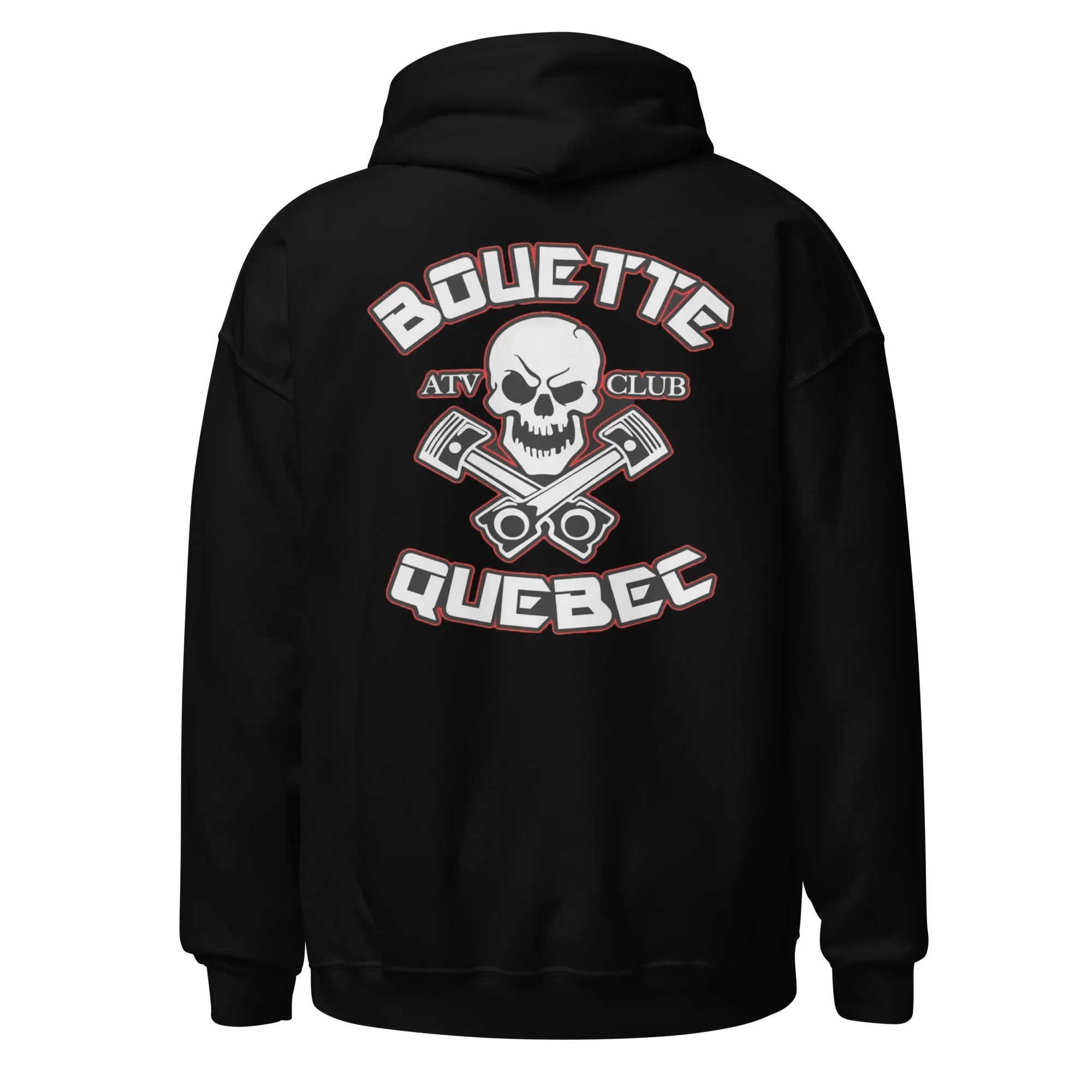 Quebec Mud Hoodie - Large Red and Black Logo on Back