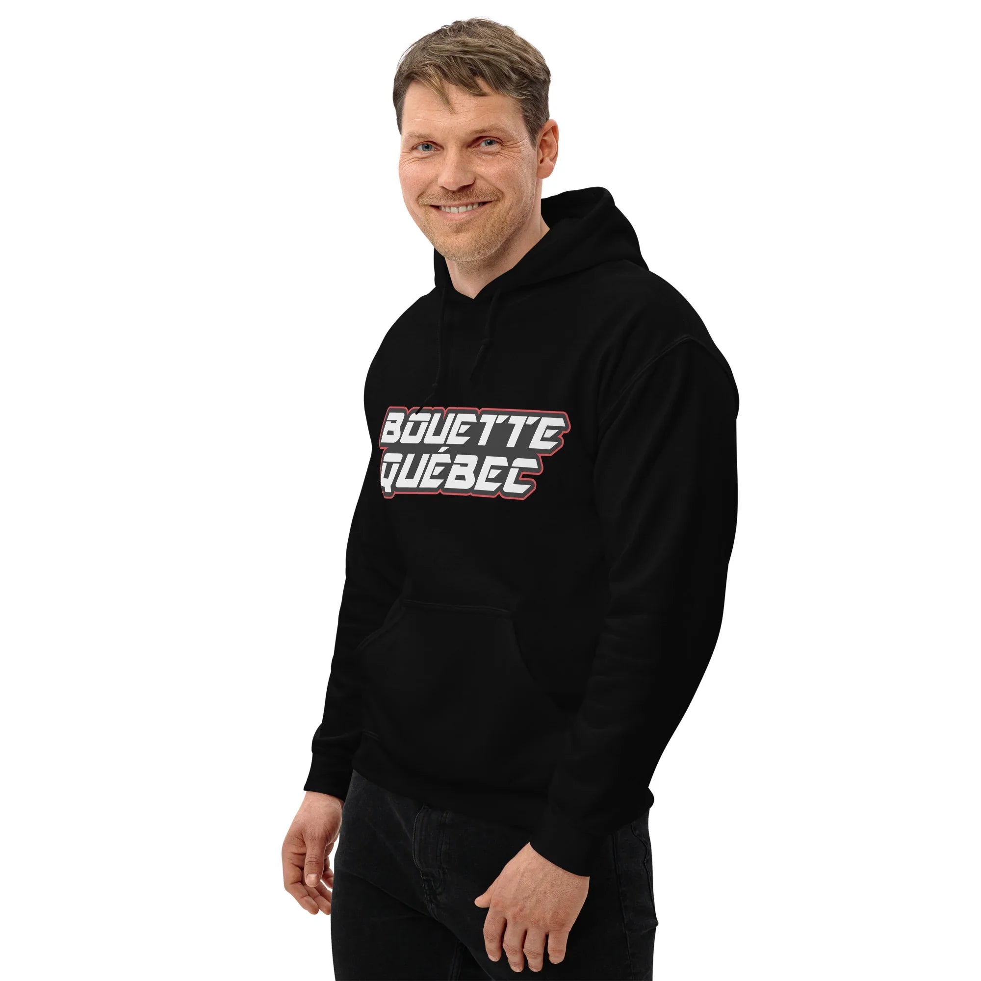 Quebec Mud Hoodie - Large Red and Black Logo on Back